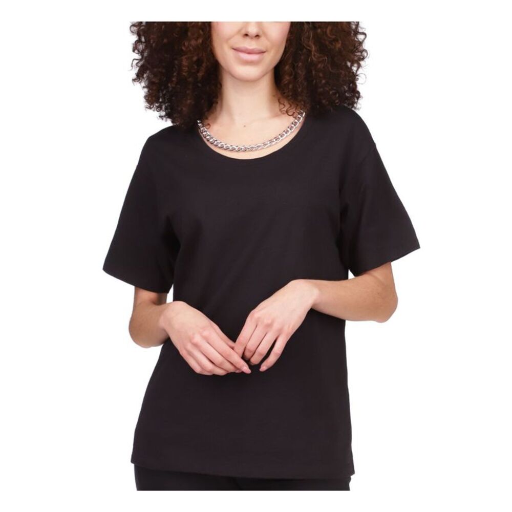 MICHAEL MICHAEL KORS Womens Black Pullover Chain Short Sleeve T-Shirt S